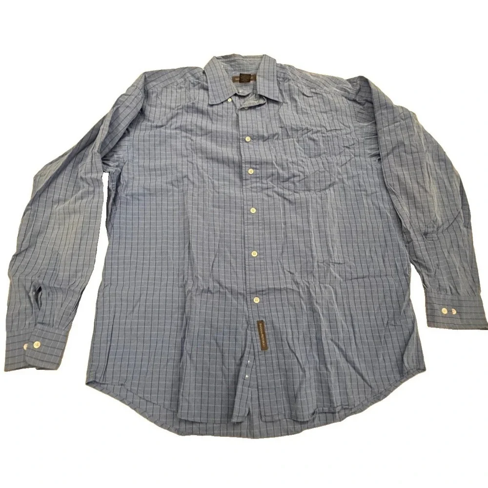 Banana Republic Shirt Men's XL Blue Windowpane Plaid 100% Cotton Button Up